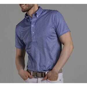 NWOT Collars & Co. Men's Oxford Button Down Collar Polo Shirt Blue Gingham SZ S